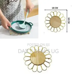 Set of Two Floral Design Coasters With Wood and Gold-Tone Metal