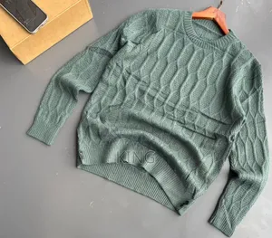 Honeycomb Cable-Knit Crew Neck Sweaters,