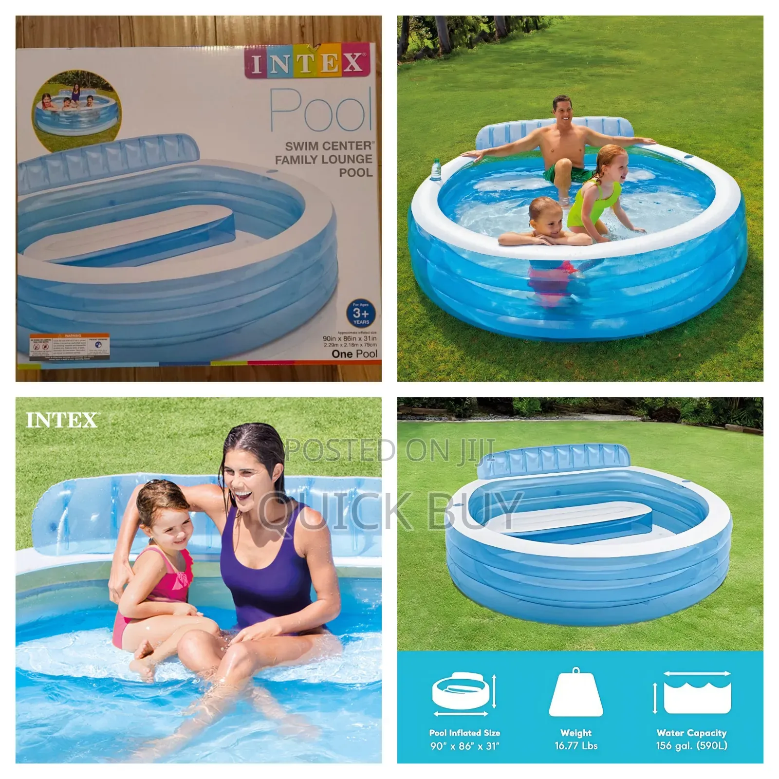 Intex Huge Inflatable Kids Blow Up Swim Center Family Lounge Pool