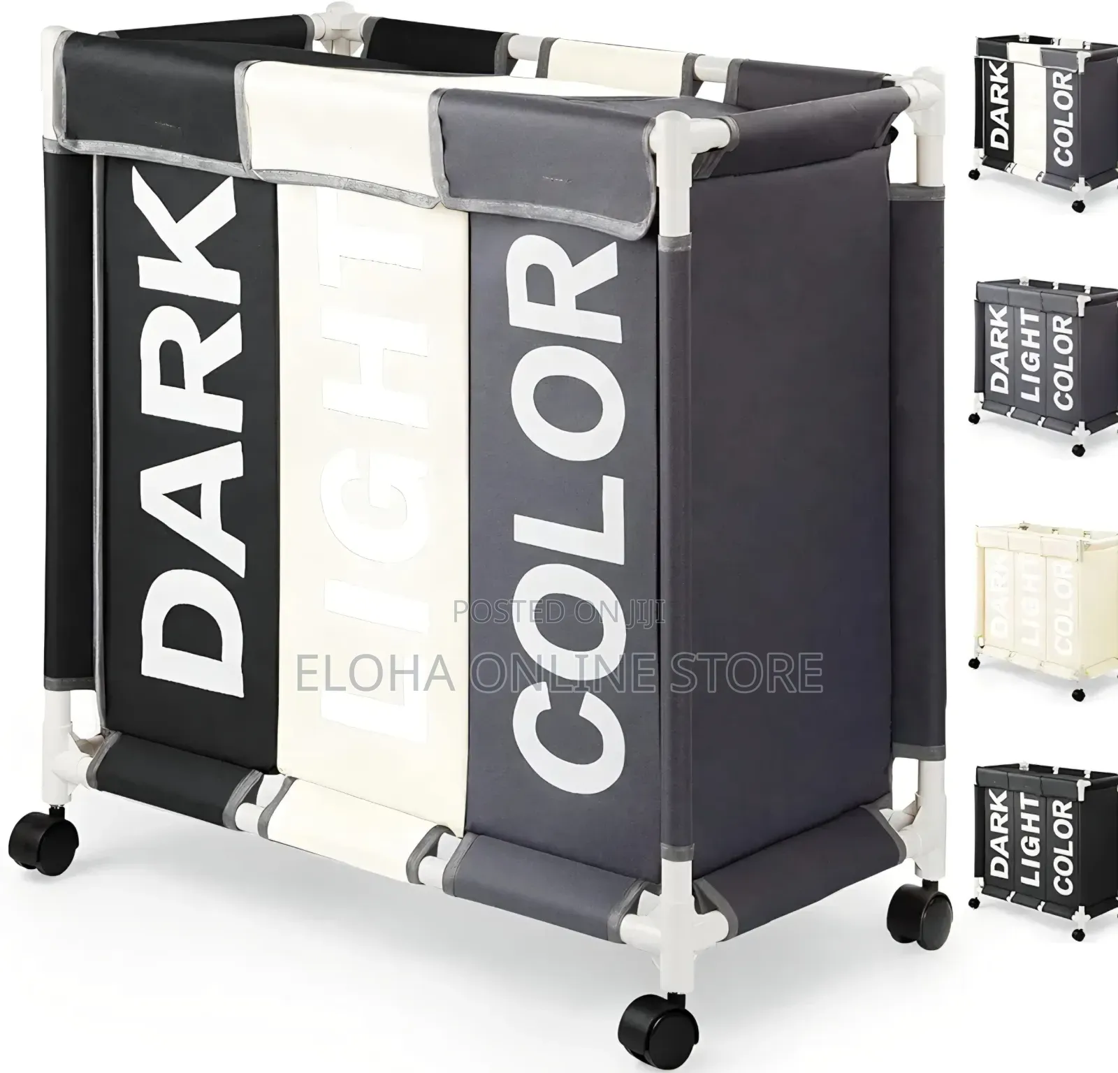 3-Section Laundry Ssorter With a PVC Pipe Frame and Wheels