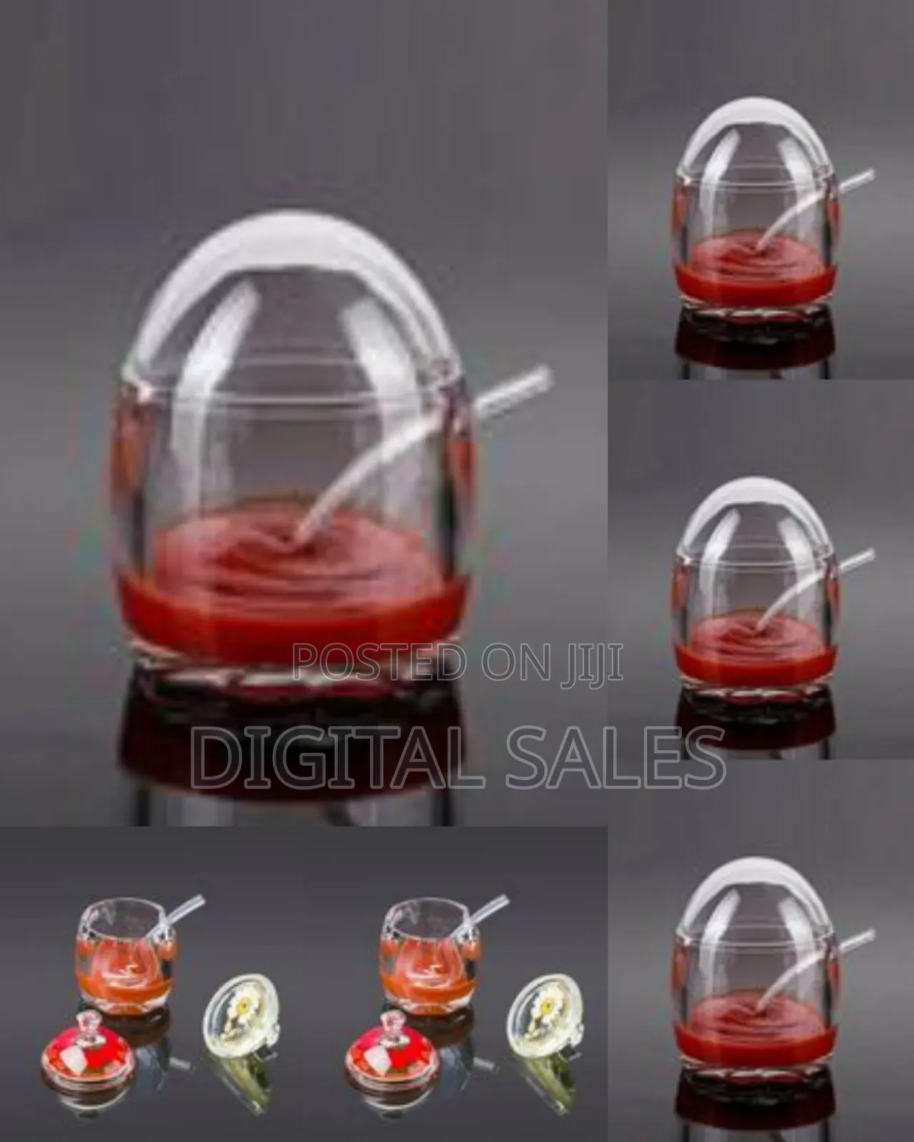 2-Piece Set of Clear Condiment/Sauce Dispensers With Spoons Tray