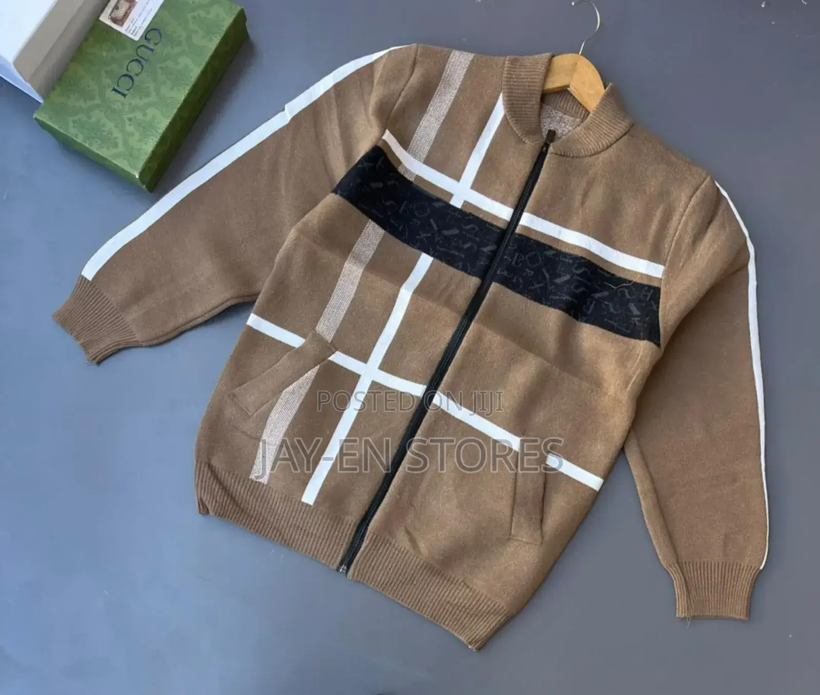 Brown and White Zipped Sweater