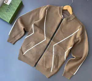 Brown and White Zipped Sweater