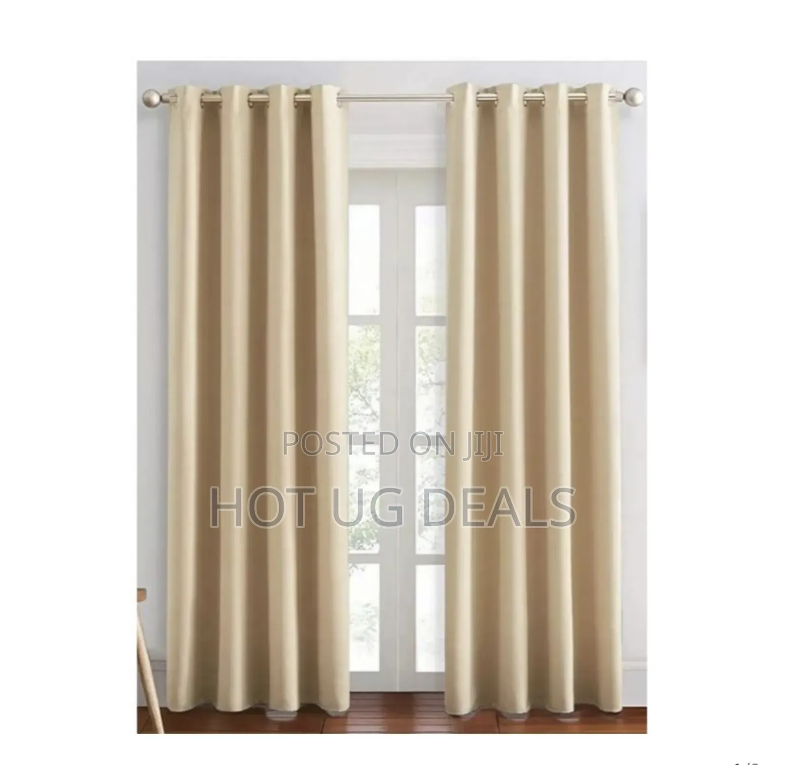 2 Curtain Pieces 2m By 1.5 Meters & 1 White Plain Net 3m - Brown