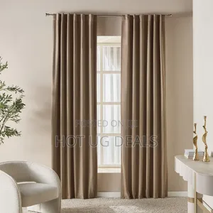 2 Curtain Pieces 2m By 1.5 Meters & 1 White Plain Net 3m - Brown