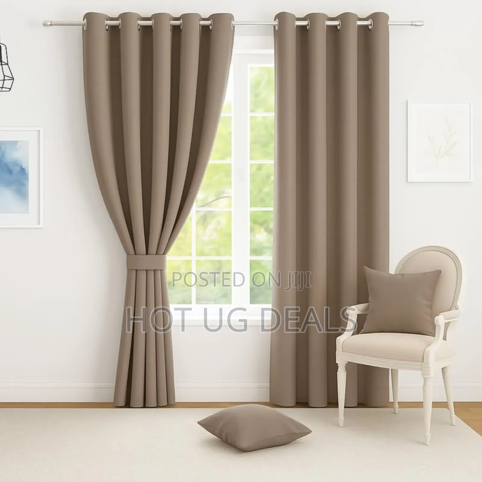 2 Curtain Pieces 2m By 1.5 Meters & 1 White Plain Net 3m - Brown