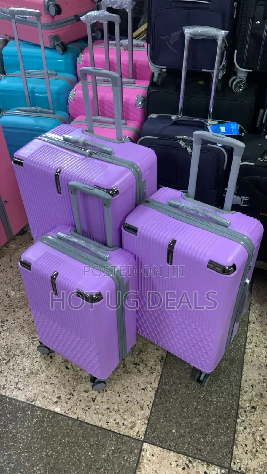 Set Of 3pcs Plastic Waterproof Travel Suitcases - Purple