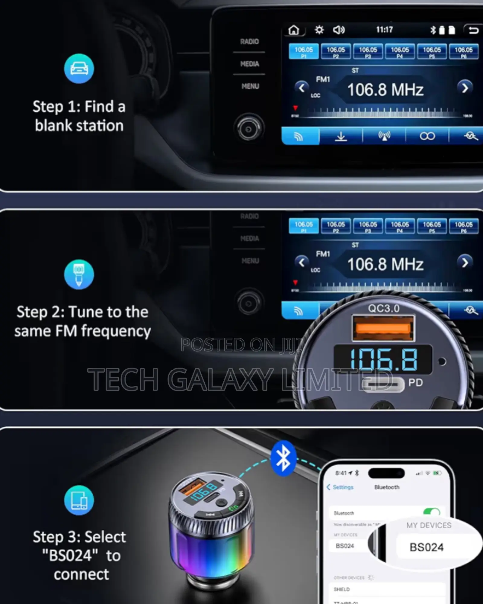 Lencent Bluetooth 5.3 Car Fm Transmitter and Type-C Pd 30w Charger