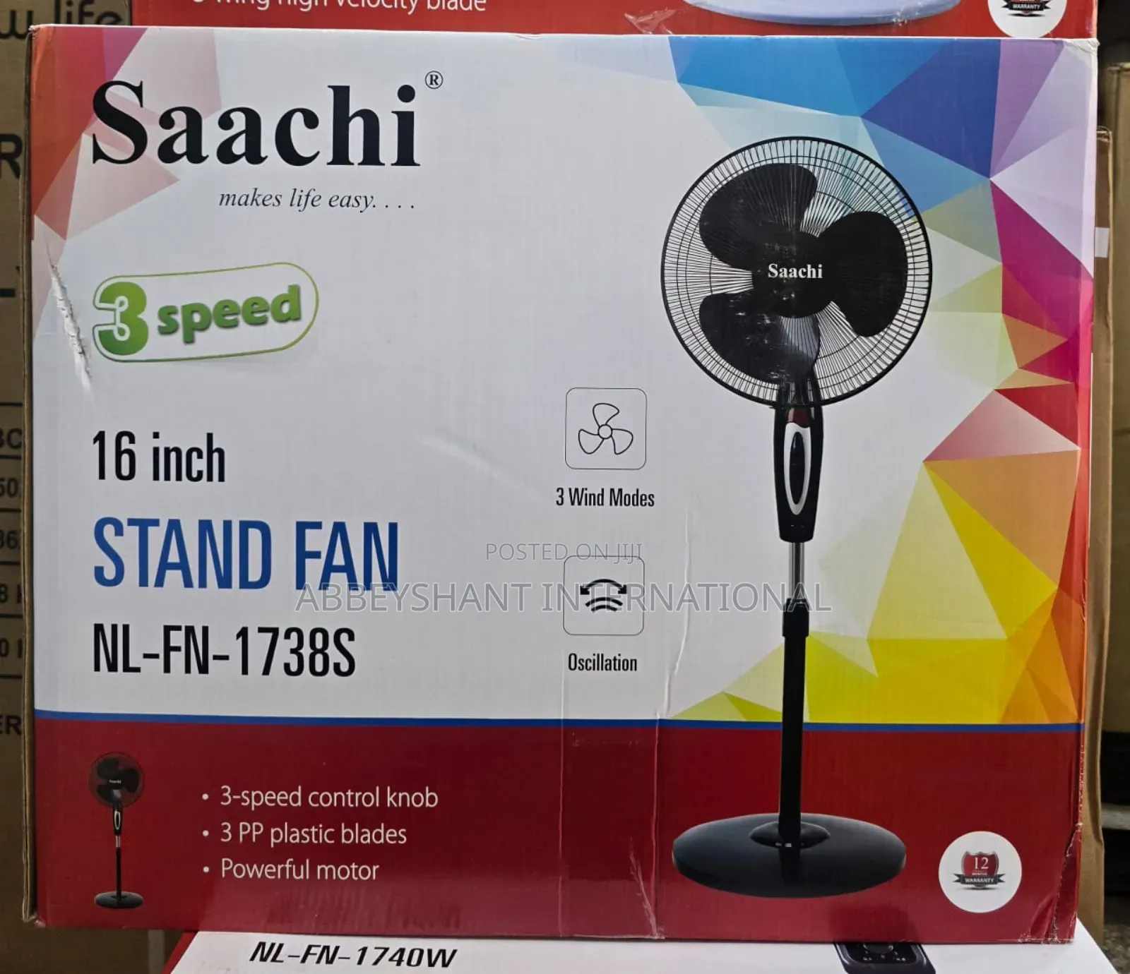Saachi 16 Inch Stand Fan With Adjustable Height/ Powerful Motor-