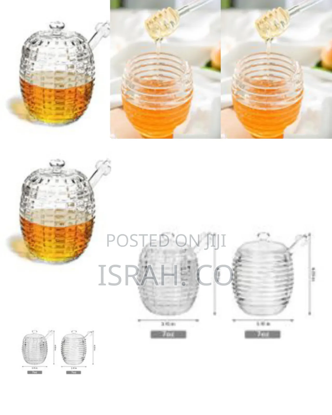 Crystal Glass Honey Pot Jam Jar With Honey Dipper Spoon and Lid