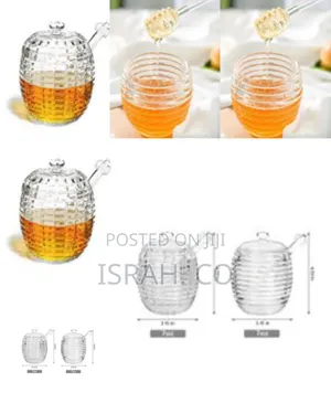 Crystal Glass Honey Pot Jam Jar With Honey Dipper Spoon and Lid