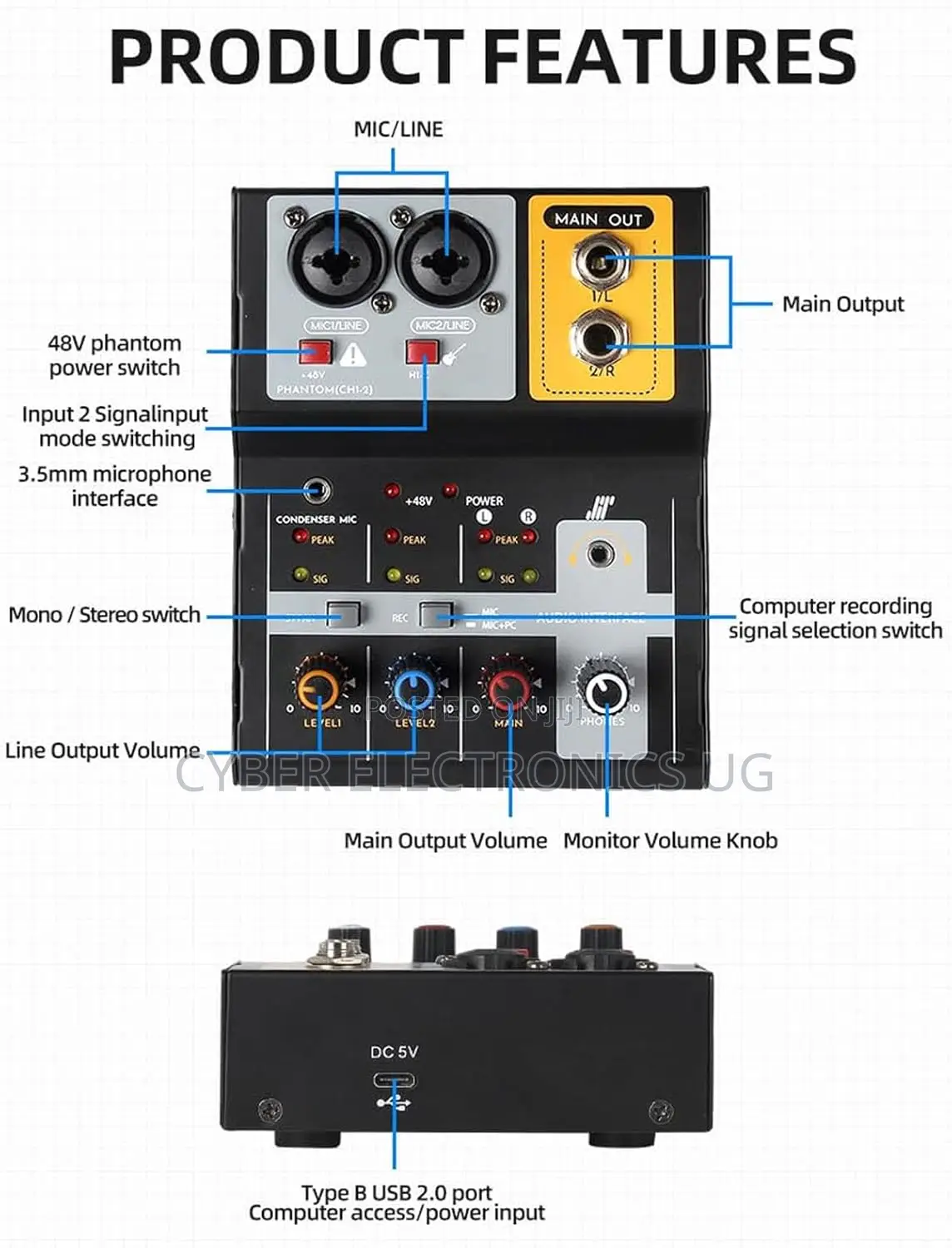 Mixer Sound Board Console Professional 2 Channel Desk System Interface