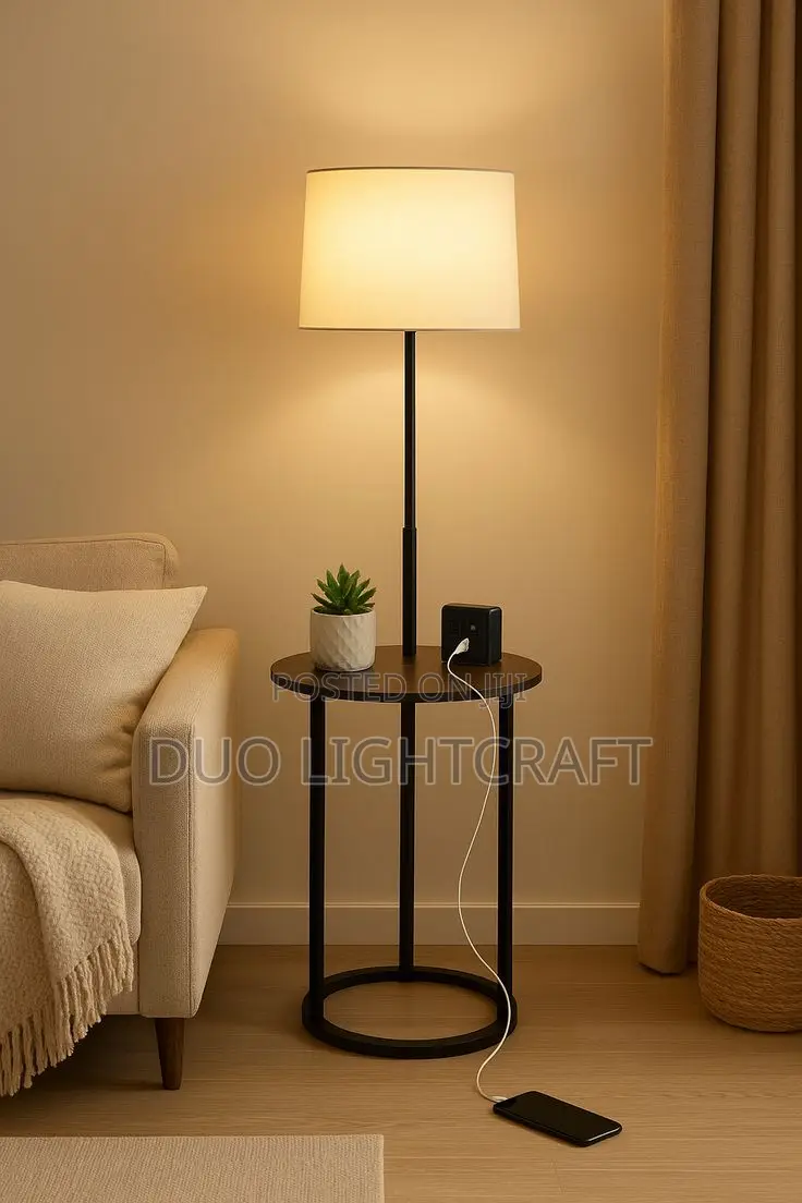 Metallic Lamp With One Wooden Shelf