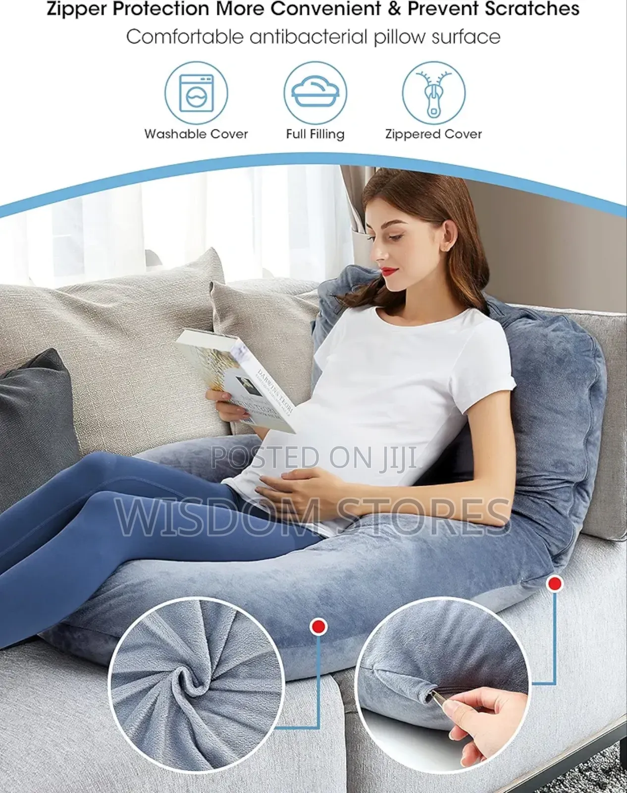 U Shaped Full Body Maternity Pillow With Removable Jersey Cover