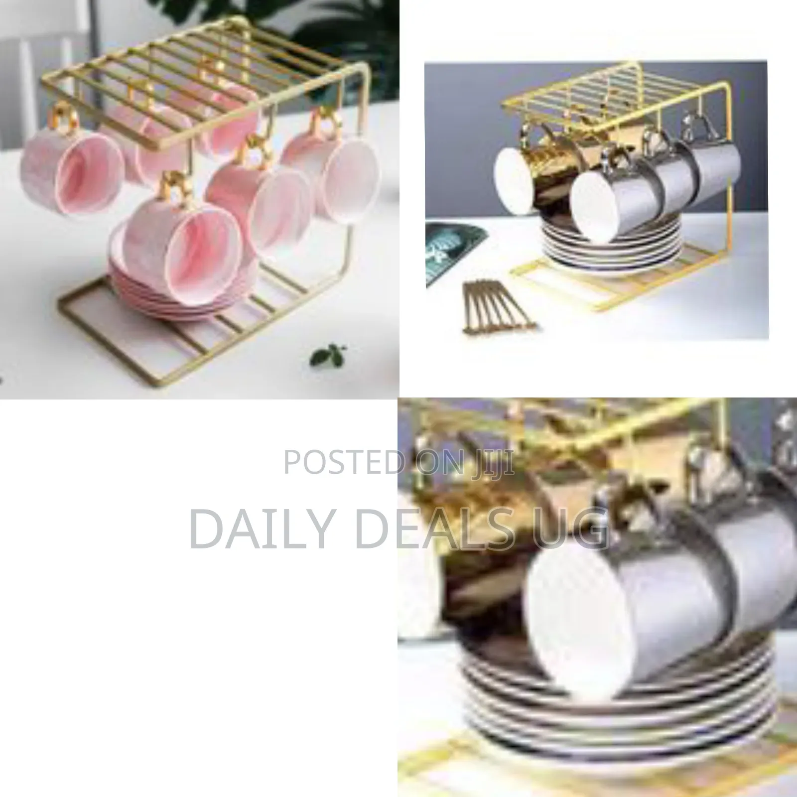 6 Tea Coffee Golden Iron Mug and Plate Holder Set