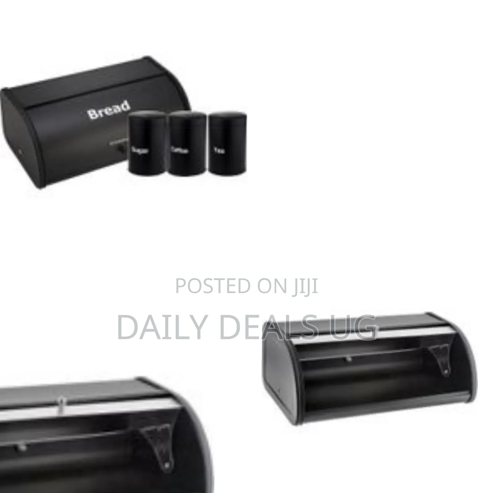 Black Kitchen Bread Box and Three Canisters Set