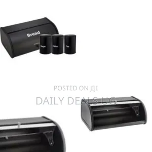 Black Kitchen Bread Box and Three Canisters Set