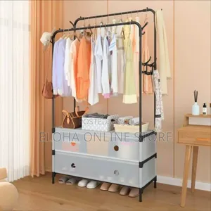 Multifunctional Garment Rack With Semi-Transparent Pull-Out Drawers