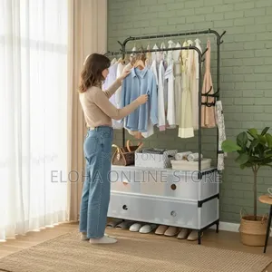 Multifunctional Garment Rack With Semi-Transparent Pull-Out Drawers