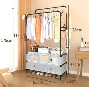 Multifunctional Garment Rack With Semi-Transparent Pull-Out Drawers