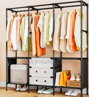 Freestanding Metal Garment Rack or Closet With Multiple Hanging Rods
