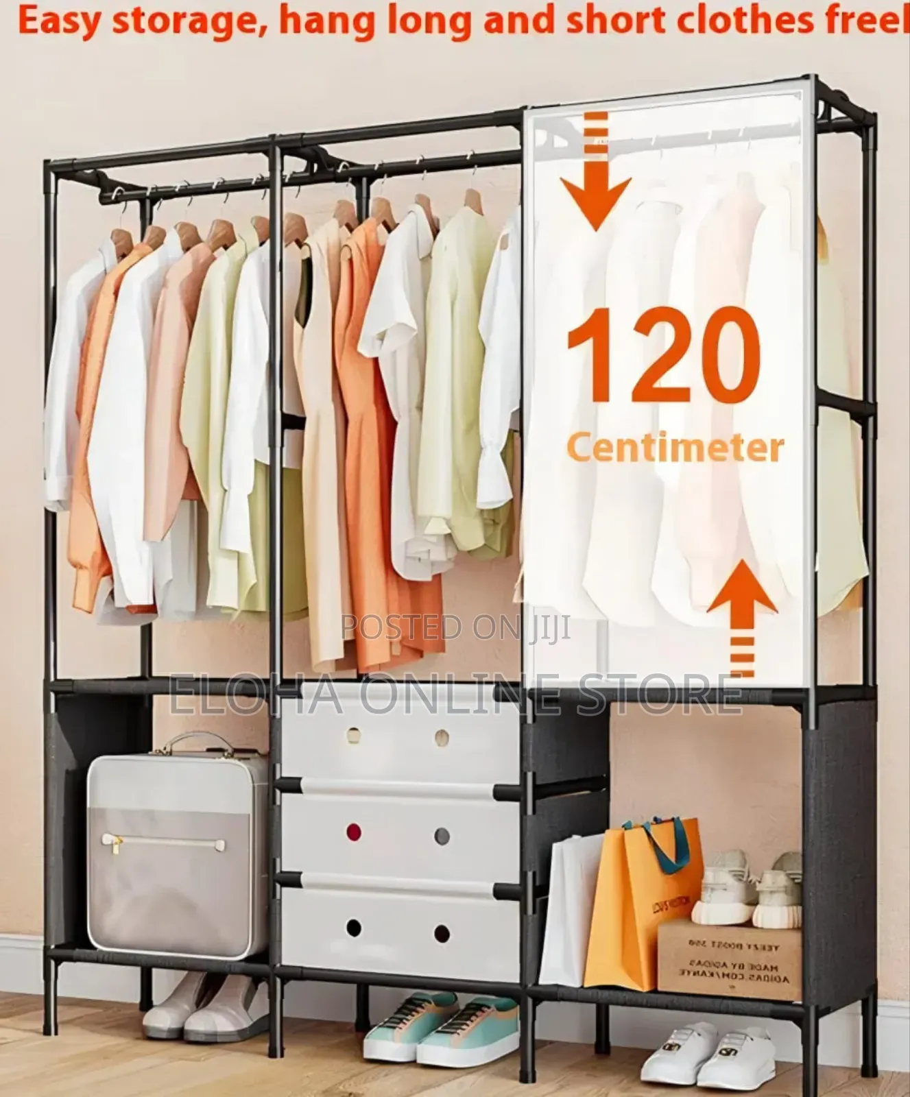 Freestanding Metal Garment Rack or Closet With Multiple Hanging Rods