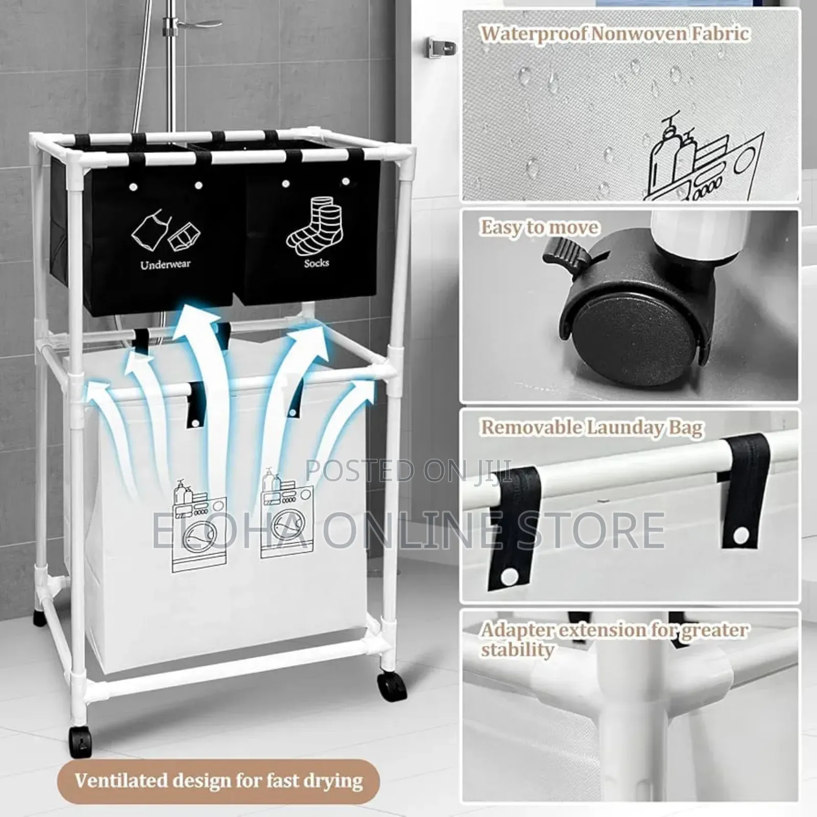 Multi-Functional 3-Tier Rolling Laundry Sorter With Shelves