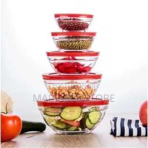 5 Pc's Glass Bowl Set - Transparent, Lids Color May Vary