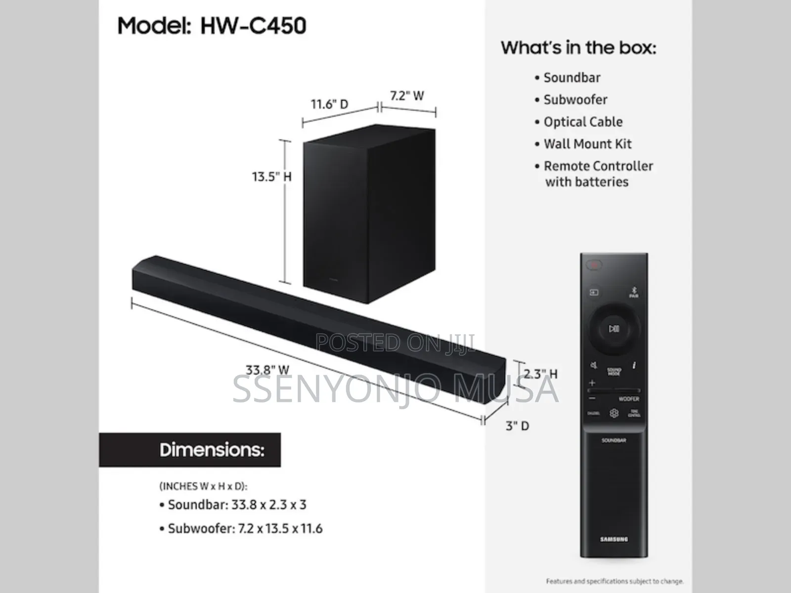 Samsung Hw-c450 B-series 2.1ch Soundbar -350w-powerful Sound