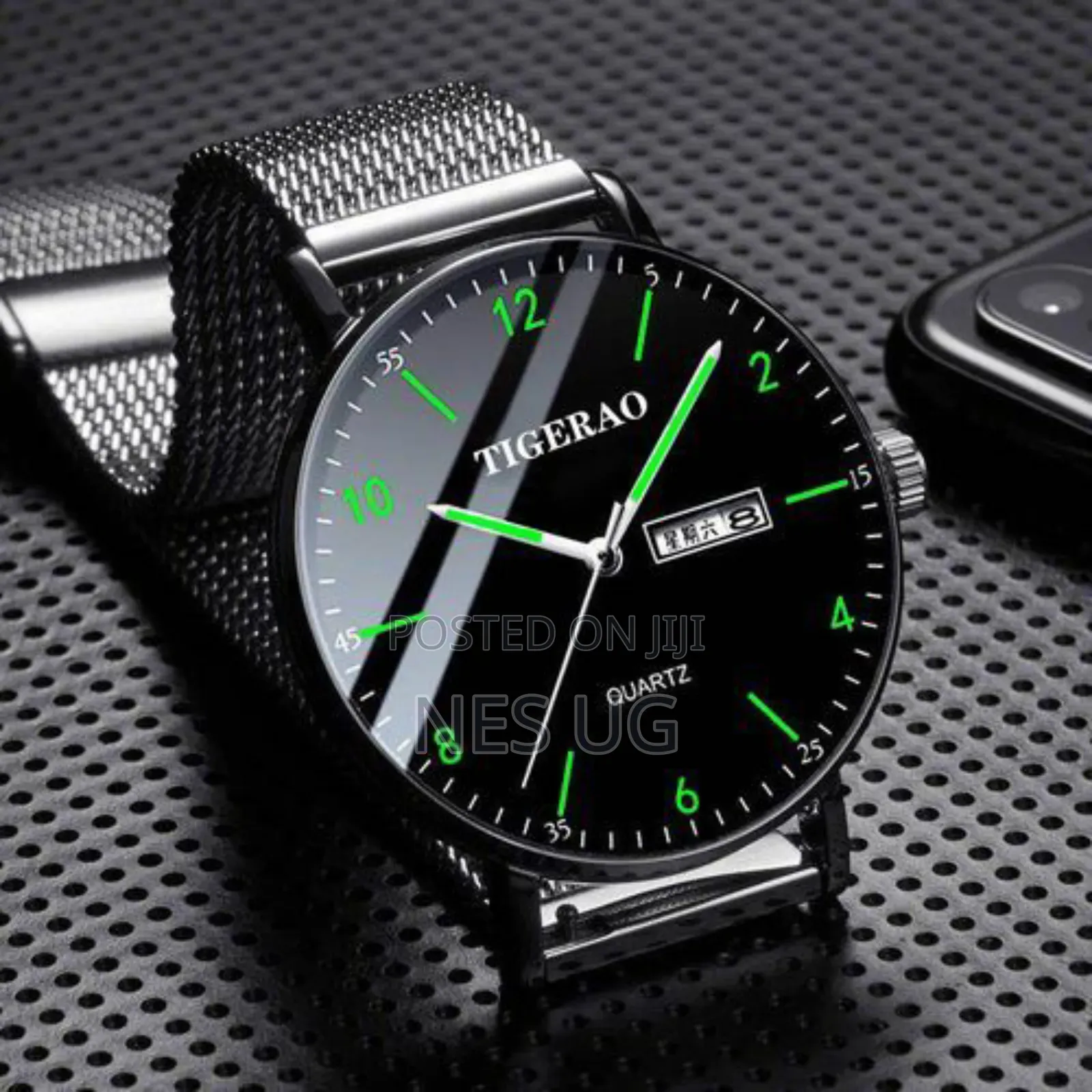 Men's Waterproof Dual Calendar Quartz Watch - Black