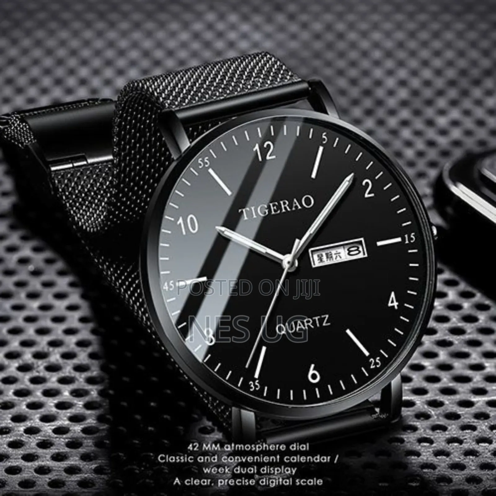 Men's Waterproof Dual Calendar Quartz Watch - Black