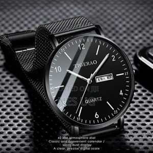 Men's Waterproof Dual Calendar Quartz Watch - Black