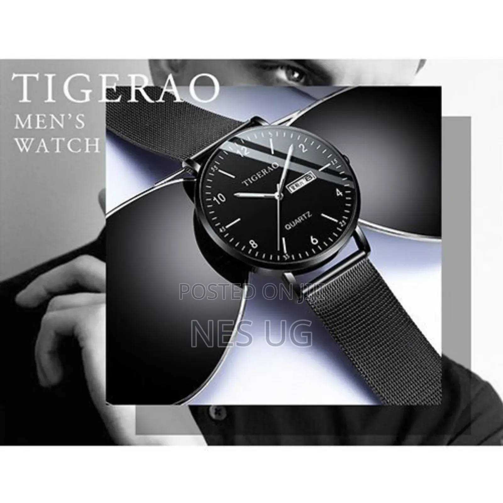 Men's Waterproof Dual Calendar Quartz Watch - Black