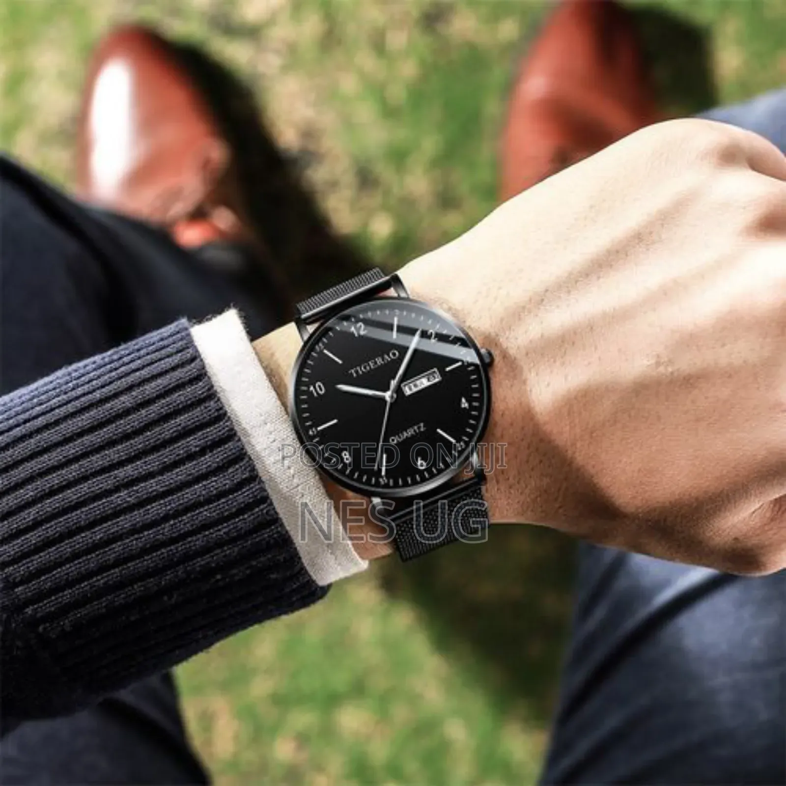 Men's Waterproof Dual Calendar Quartz Watch - Black