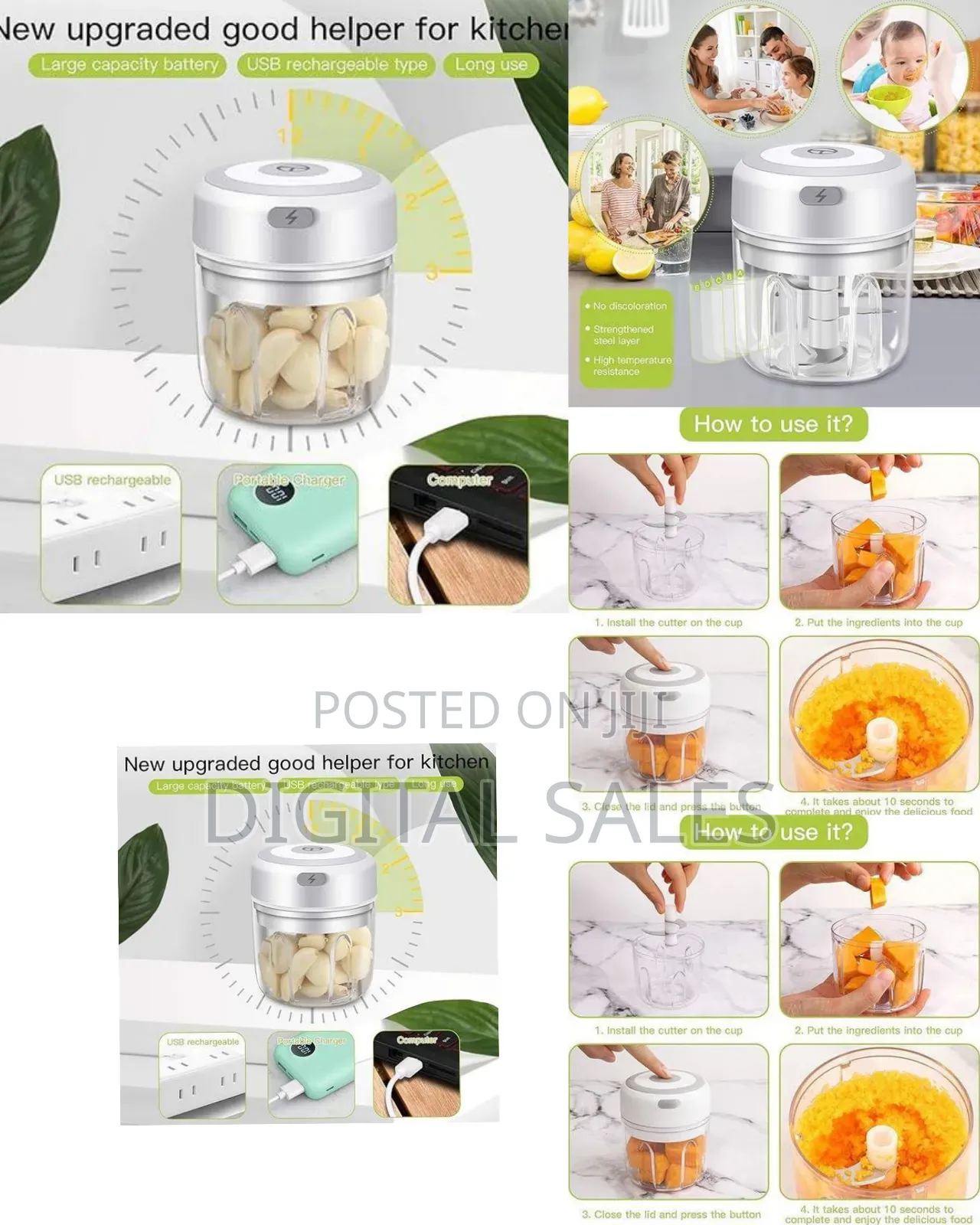 Portable Usb Rechargeable Mini Electric Food Chopper / Garlic Mincer