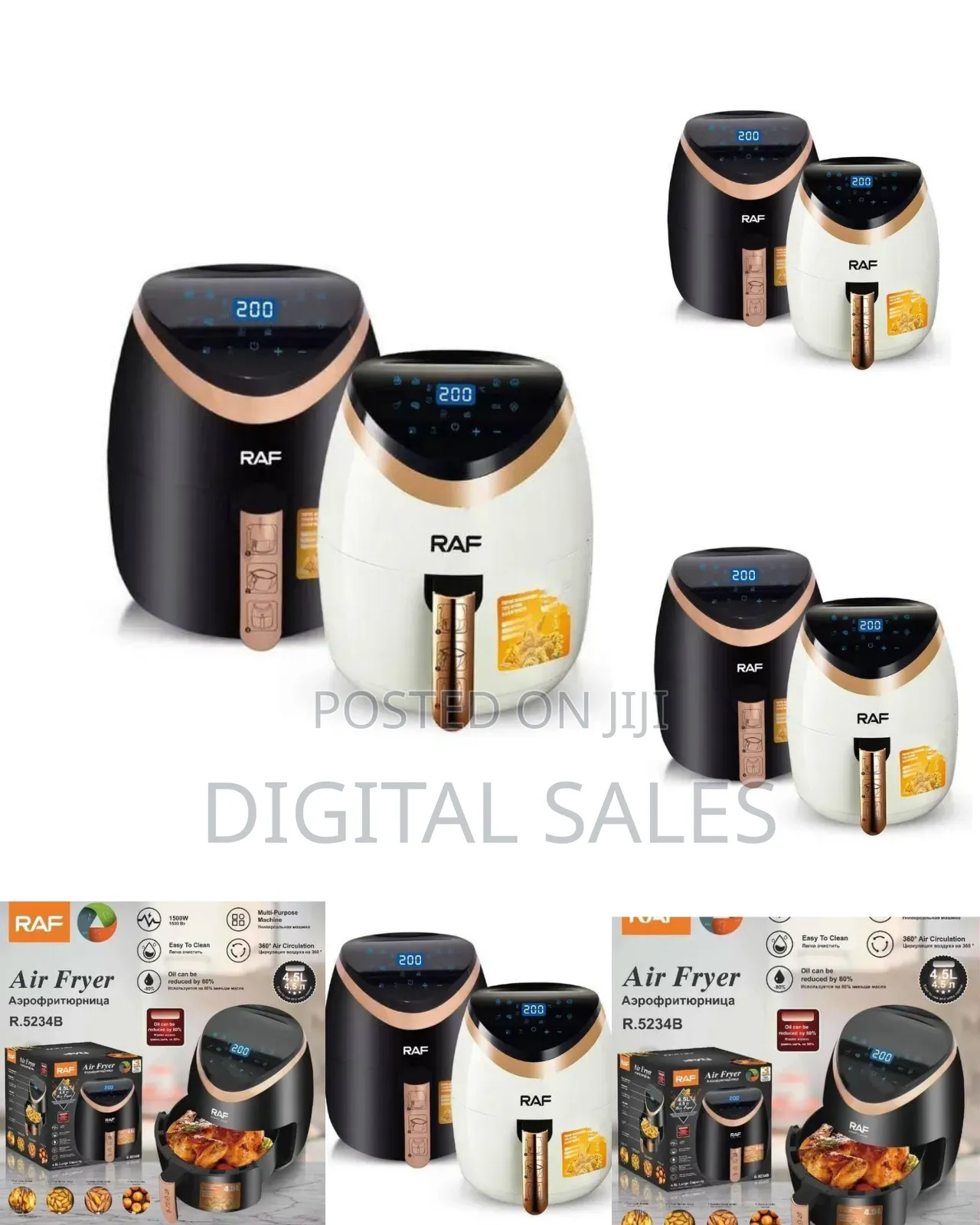 Raf Digital 4.5l Touchscreen Air Fryer With Rose Gold Accents