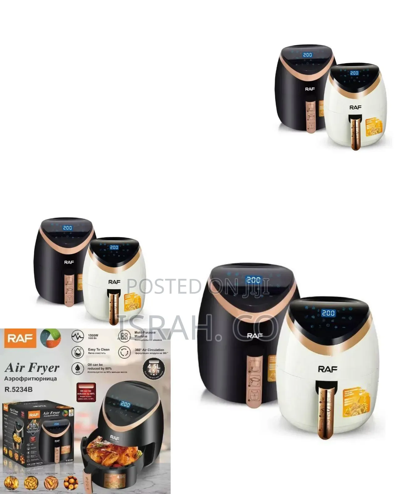 Raf Digital 4.5l Touchscreen Air Fryer With Rose Gold Accents