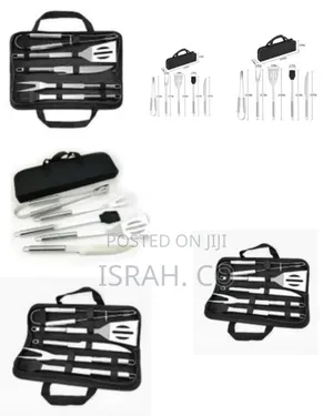 Stainless Steel BBQ Grill Tool Kit 5 PCS Set : Tong, Meat Fork