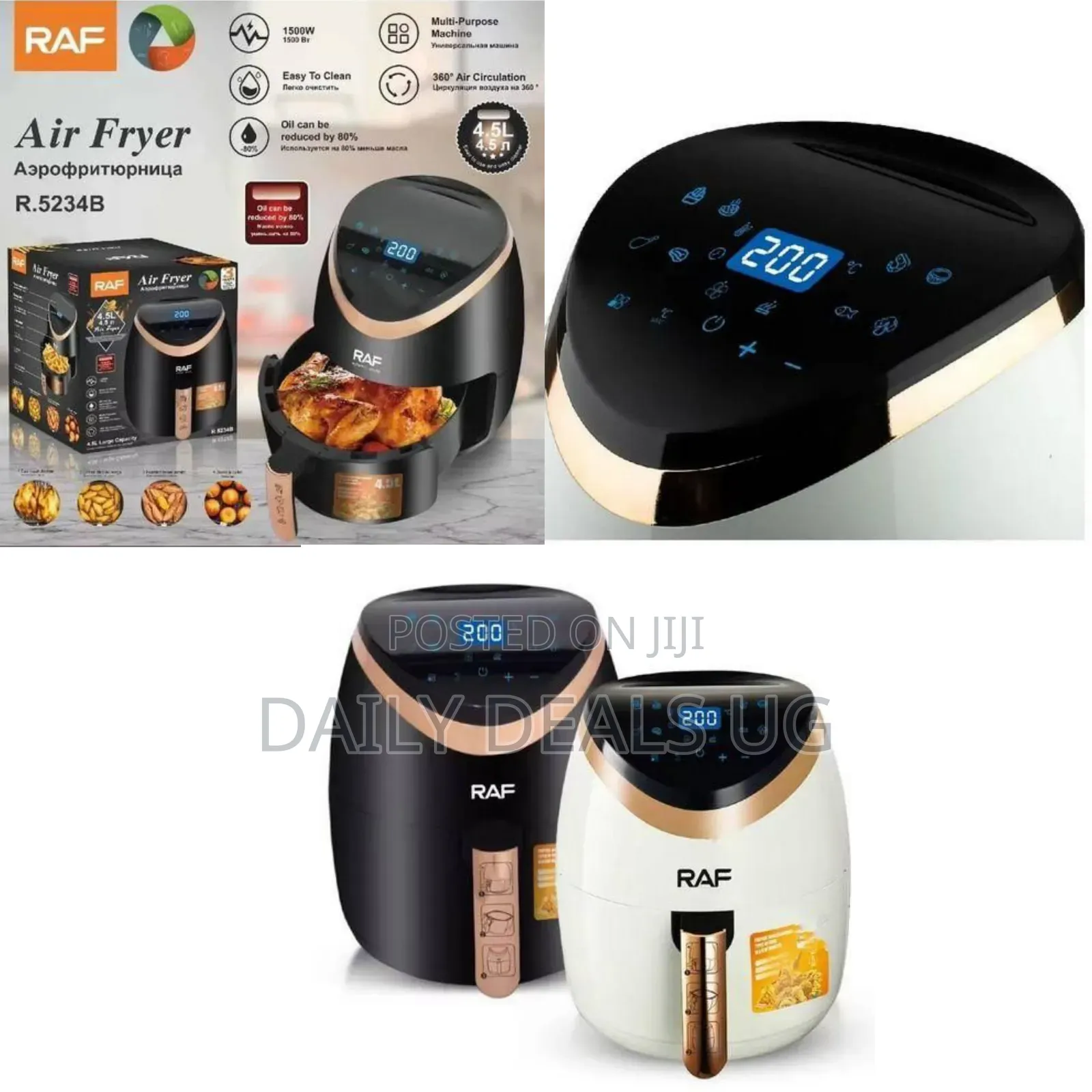 Raf Digital 4.5l Touchscreen Air Fryer With Rose Gold Accents