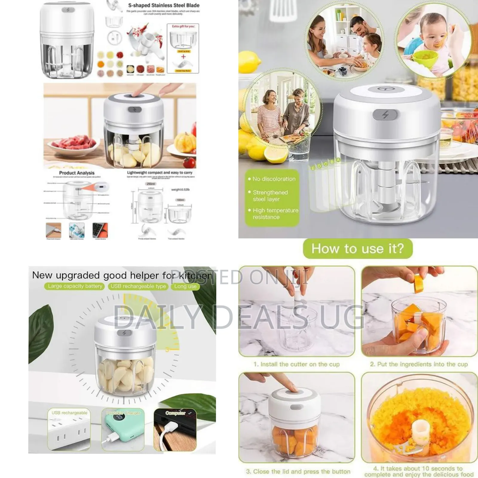 Portable Usb Rechargeable Mini Electric Food Chopper / Garlic Mincer