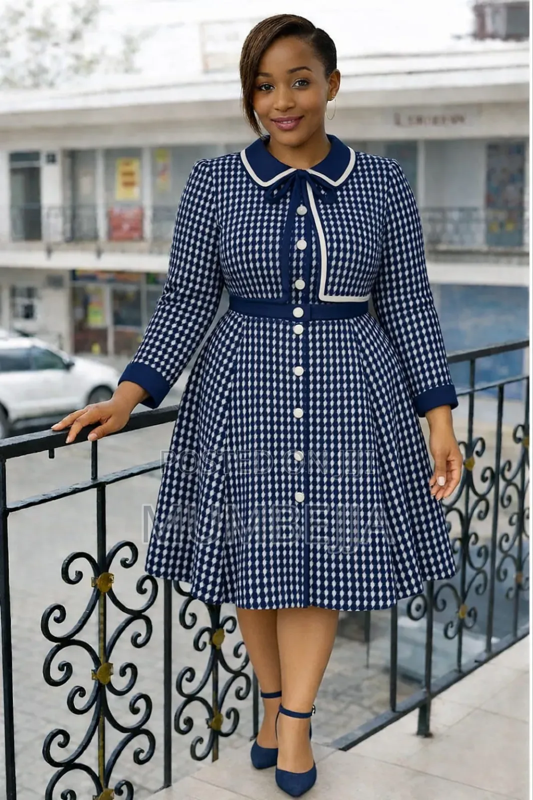 Brown and White Round Dress.