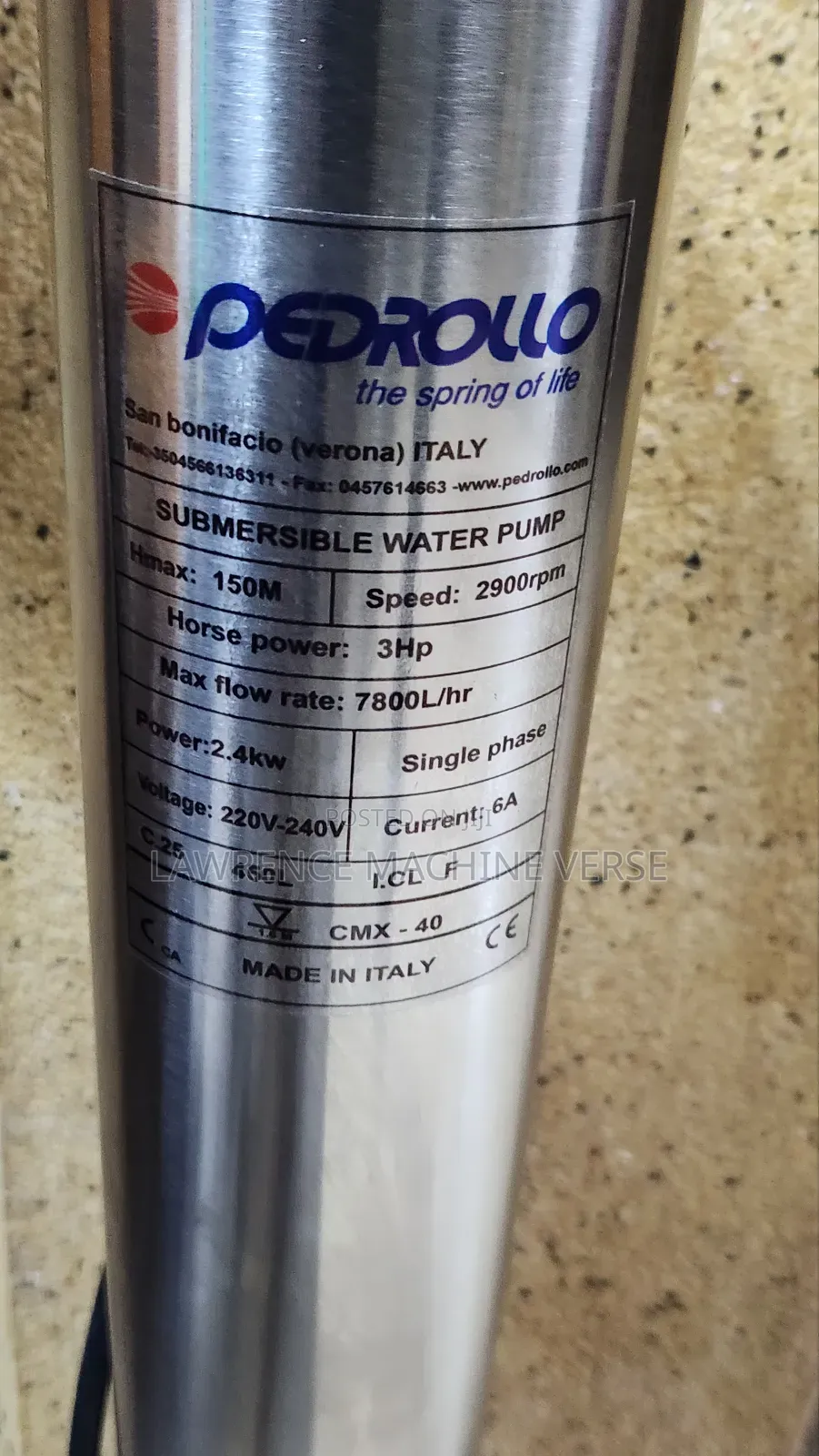 Pedrolla Water Pump 150m Head 3hp