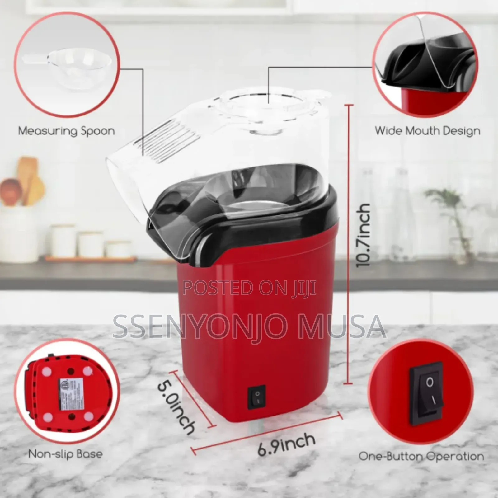Meixi Electric Popcorn Maker - Red, Oil-Free, Quick Easy