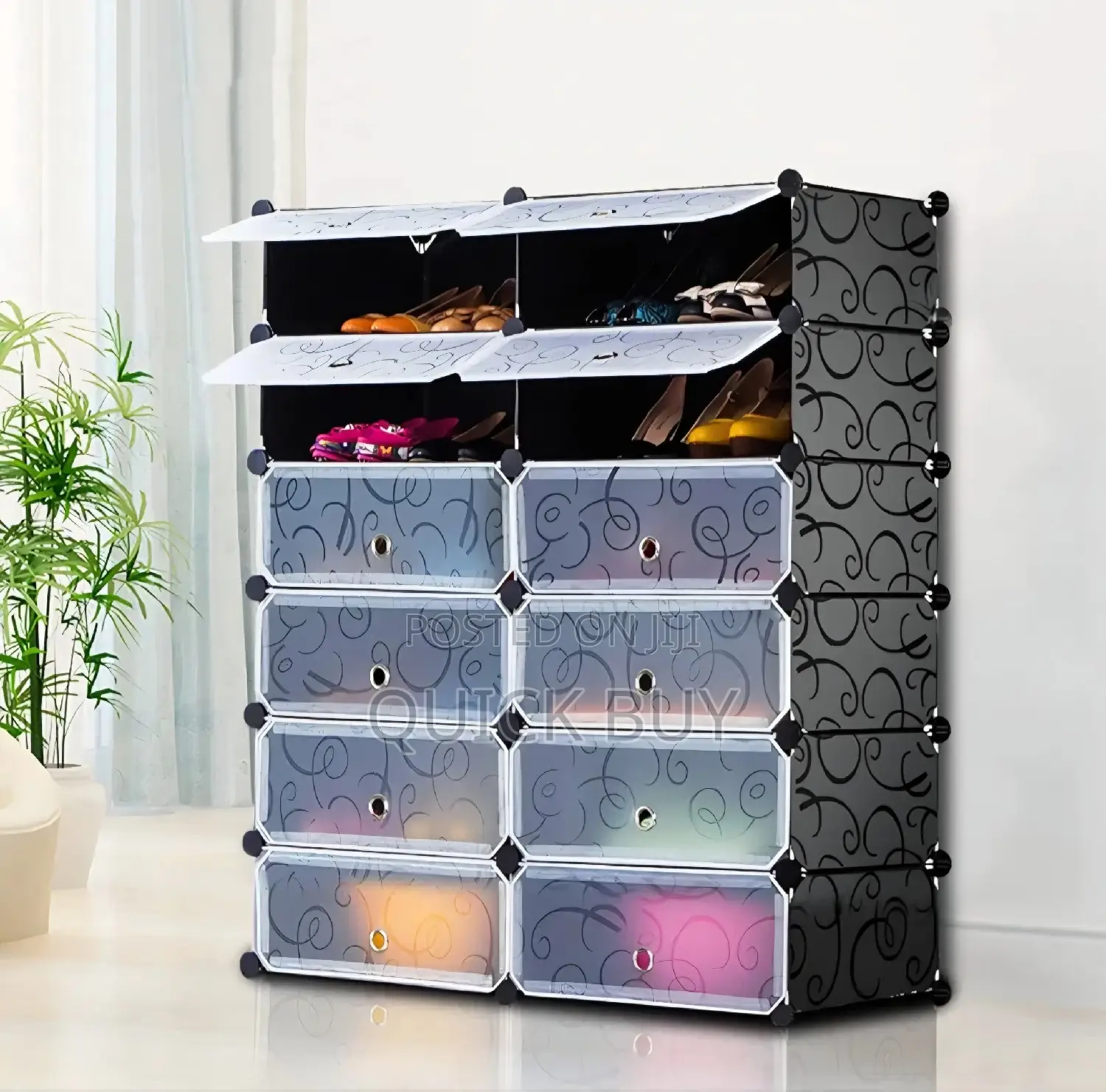 Modular Plastic Wardrobe 12 Cubes, Shoe Rack Mallet