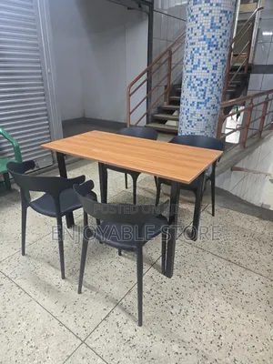 Patio Outdoor/Indoor Wooden Table and Plastic Chairs