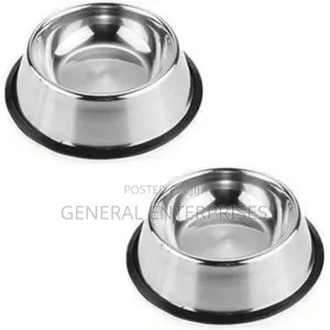 Set of Stainless Steel Pet Feeding Bowls.