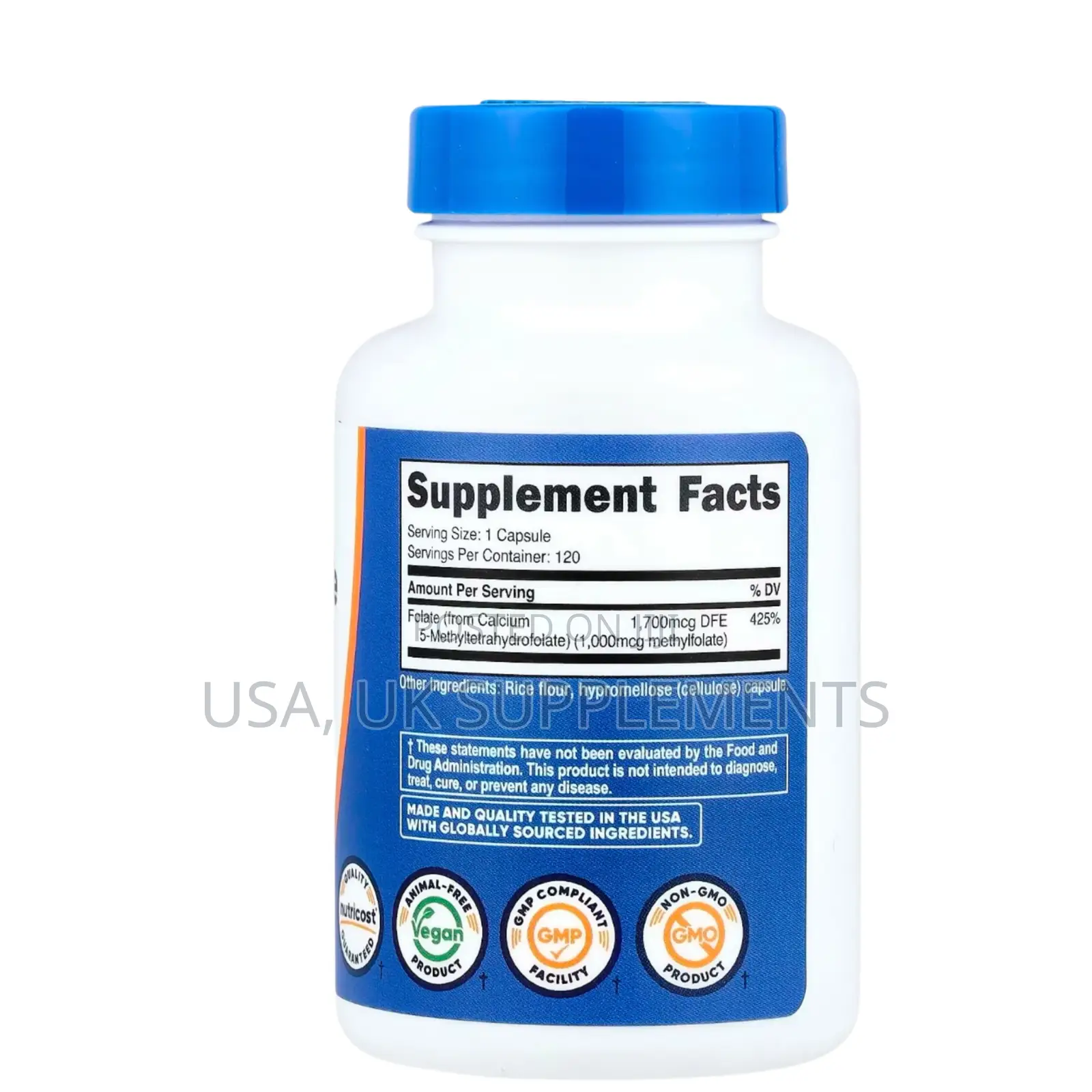 Nutricost 1000mcg L-Methylfolate 5-MTHF 120capsules