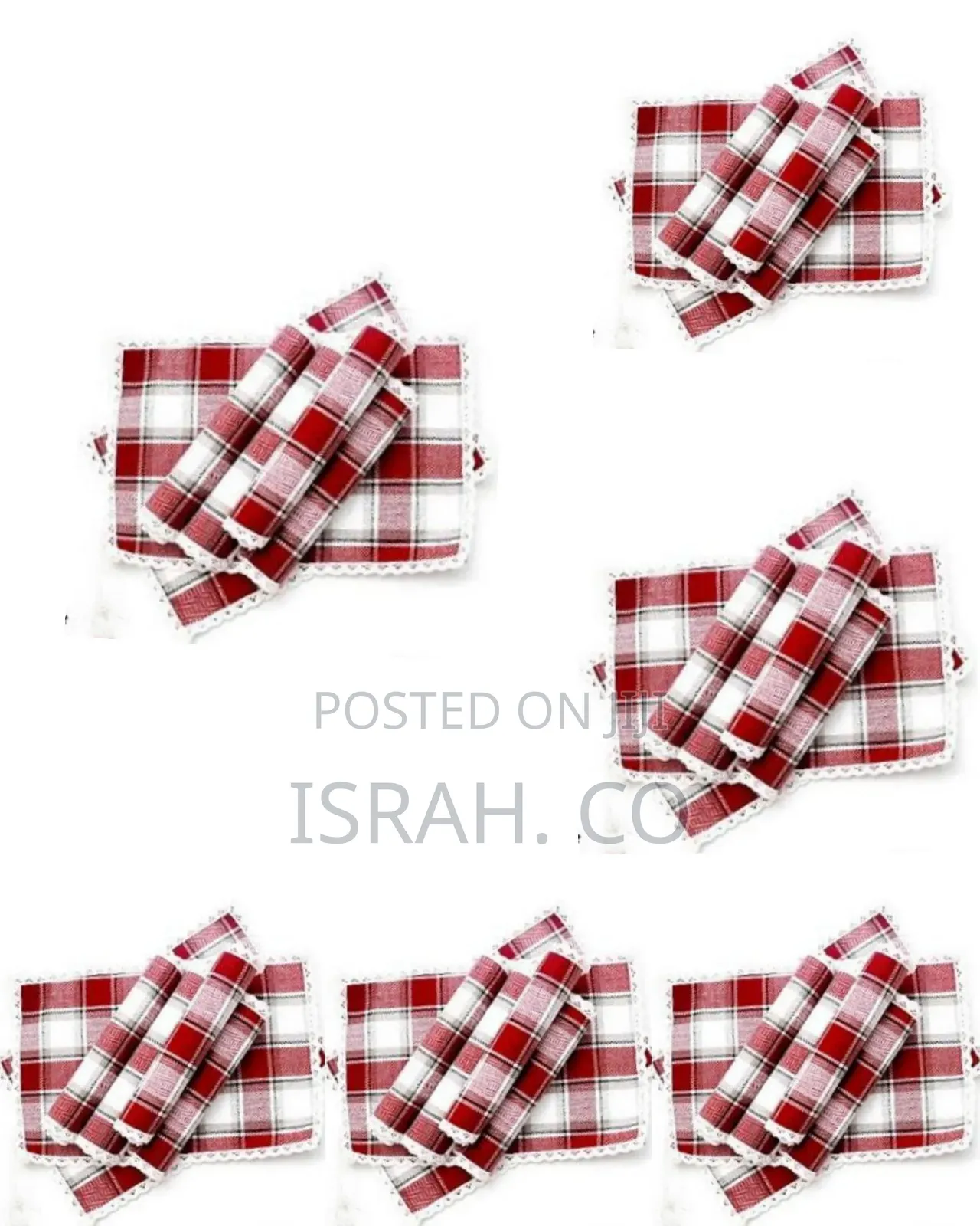 6 Piece of Cotton Linen Placemats, Checked Plaid Decorative