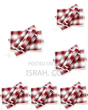 6 Piece of Cotton Linen Placemats, Checked Plaid Decorative