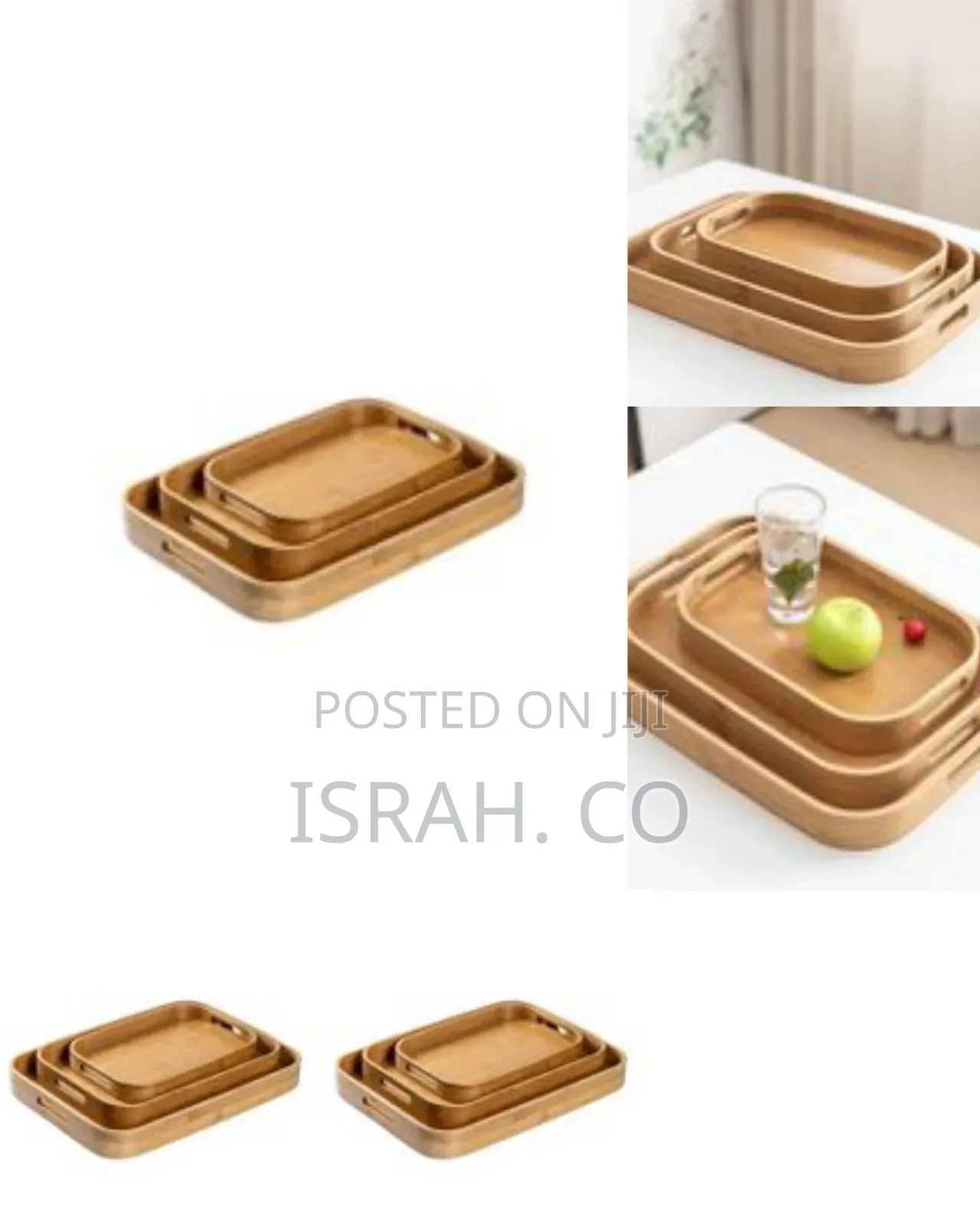 3 Piece of Food Tray Bamboo Rectangle Serving Tray Wood Plate Tea